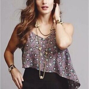 CAbi lavender floral scrollwork layered cami tank size S